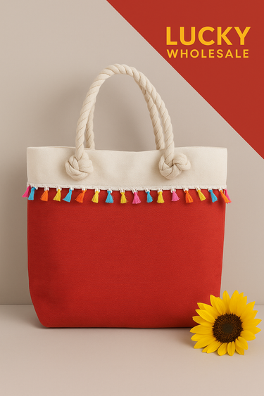 Beach Bag - Rust Red/White